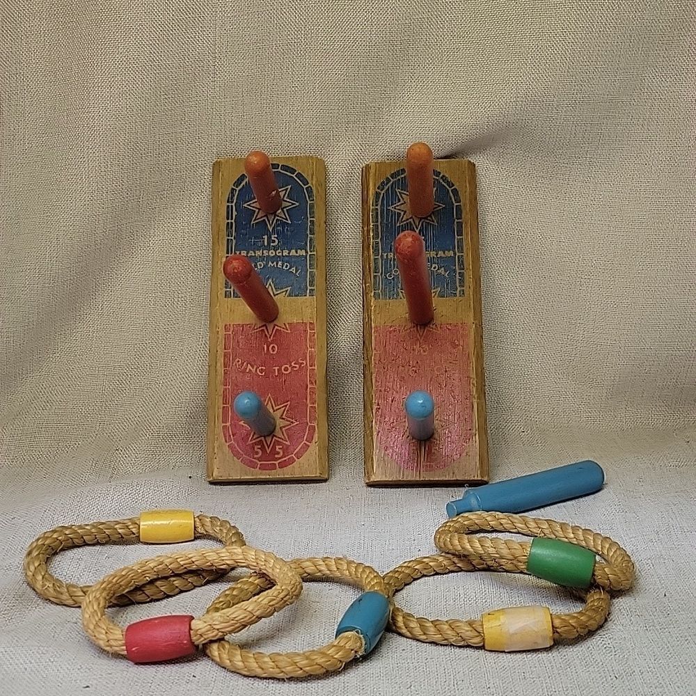 Transogram Gold Medal Vintage 1950s Wooden Ring Toss Yard Game